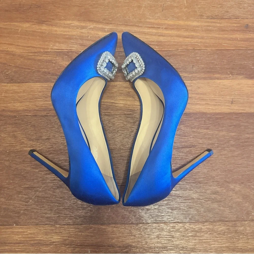 Stella Luna Blue Satin Crystal Buckle Pointed Toe Pumps 10cm Heel 37 Wedding